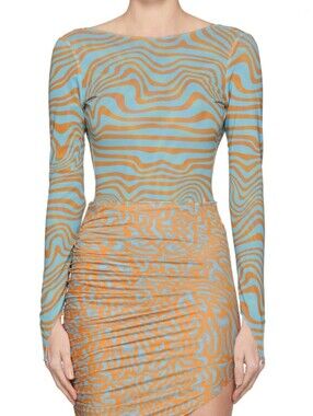 Maisie Wilen | Long Sleeve Backless Bodysuit Size M In Orange Blue